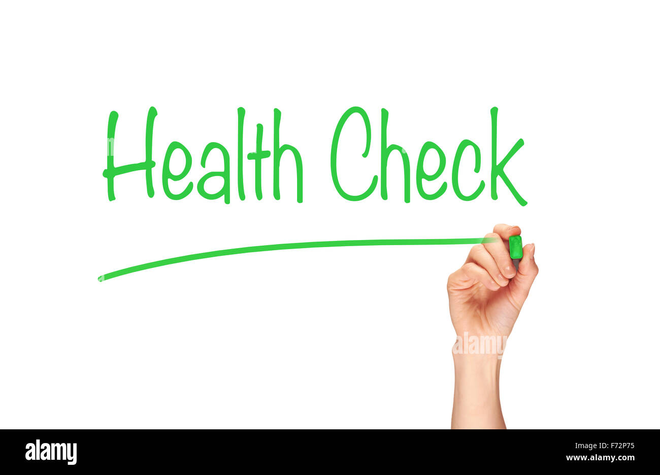 Health Check, written in marker on a clear screen. Stock Photo