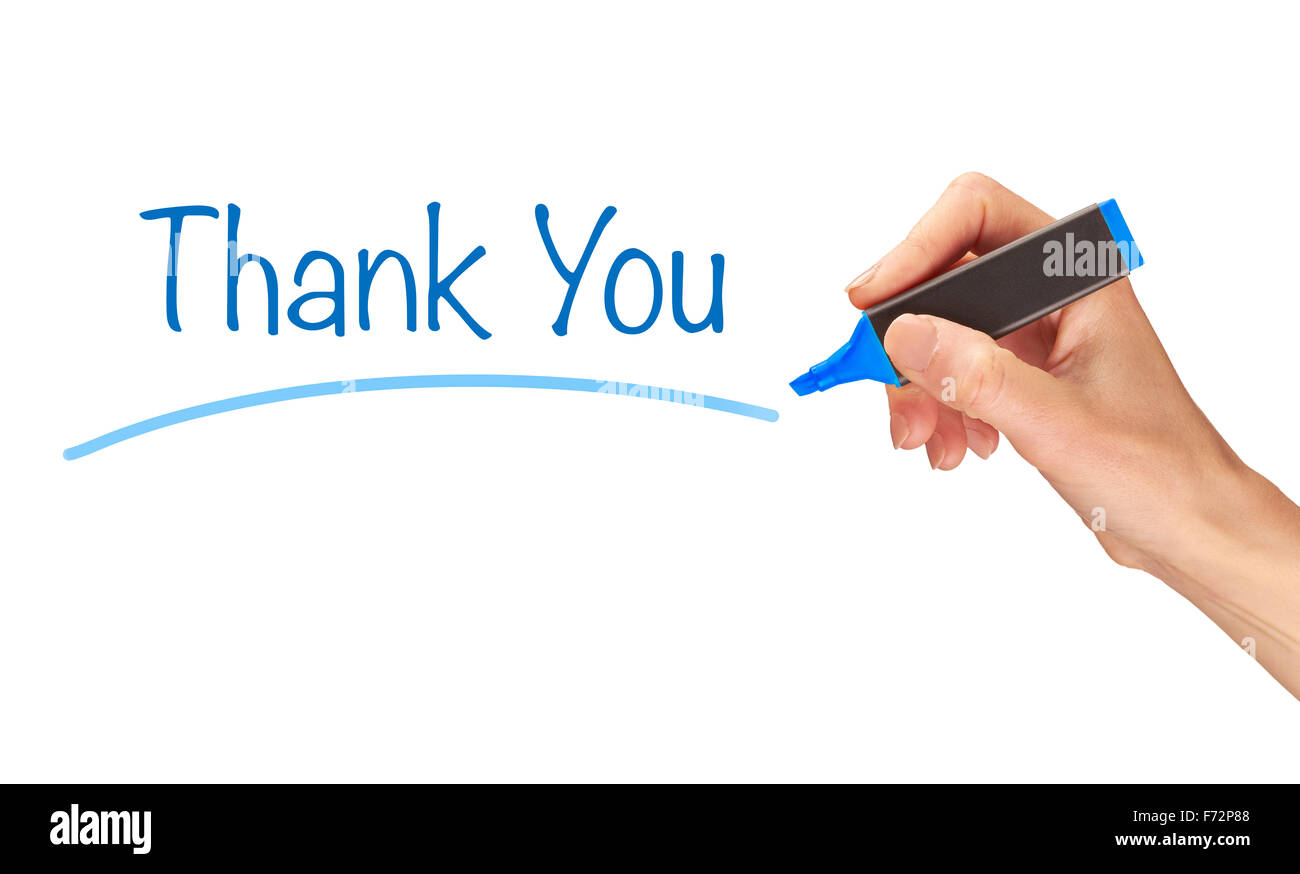 Thank You, written in marker on a clear screen. Stock Photo
