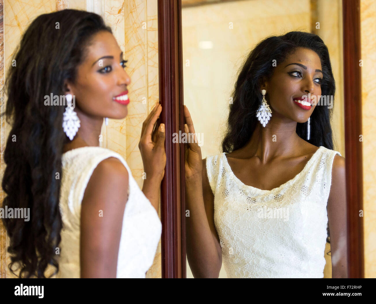 Sanya, China's Hainan Province. 24th Nov, 2015. Miss Ethiopia Kisanet Teklehaimanot poses for a photo at Beauty Crown Grand Theatre in Sanya, a coastal city of south China's Hainan Province, Nov. 24, 2015. Contestants from 120 countries and regions, including 17 from African countries, will compete at the final of the 65th Miss World Competition in Sanya on Dec. 19. Credit:  Zhao Yingquan/Xinhua/Alamy Live News Stock Photo