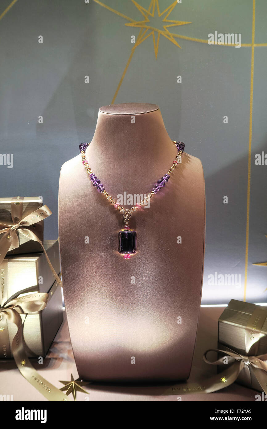 Bulgari Window Display, NYC Stock Photo