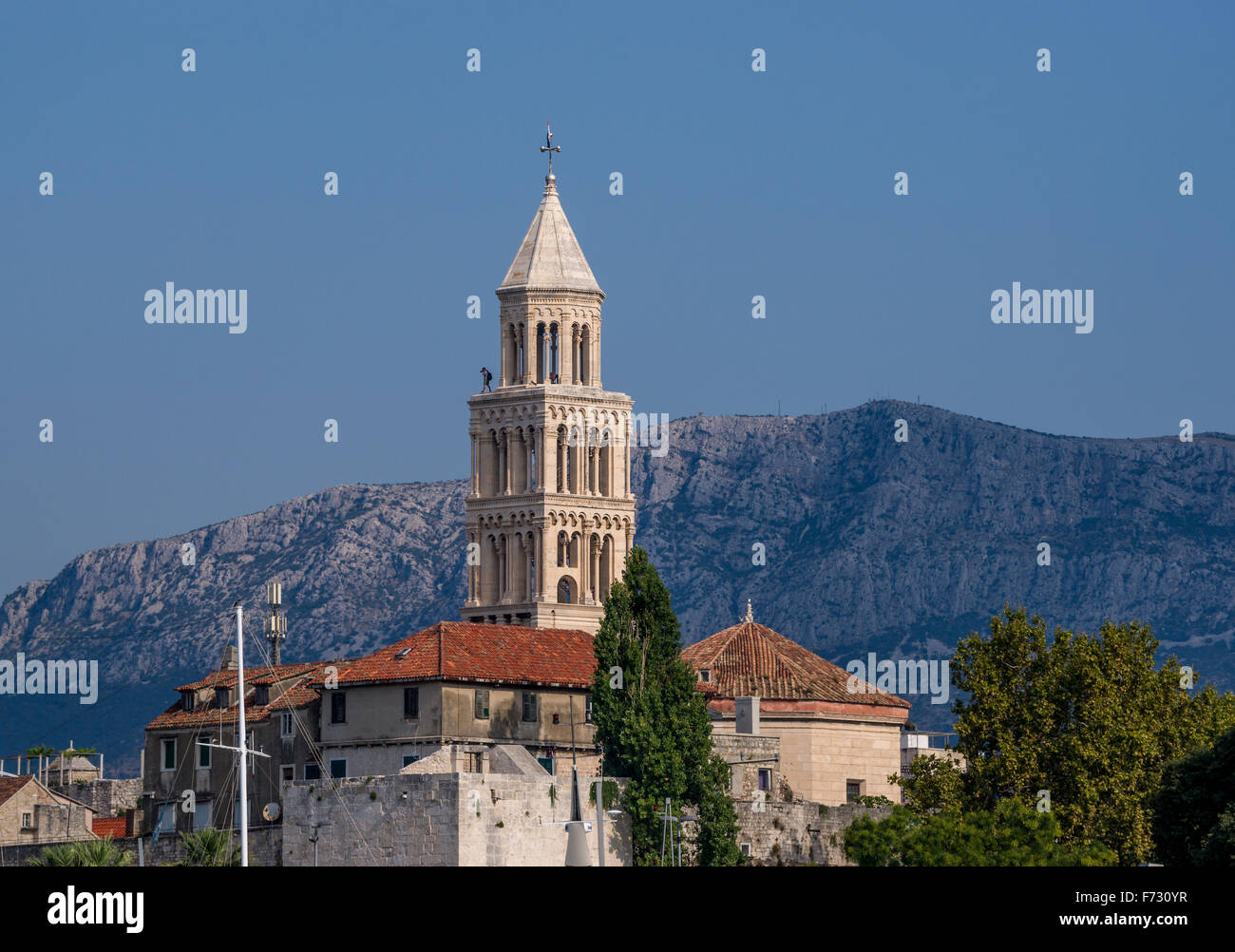 Historical center of Split with view of Bell Tower of Cathedral of Saint Domnius Stock Photo