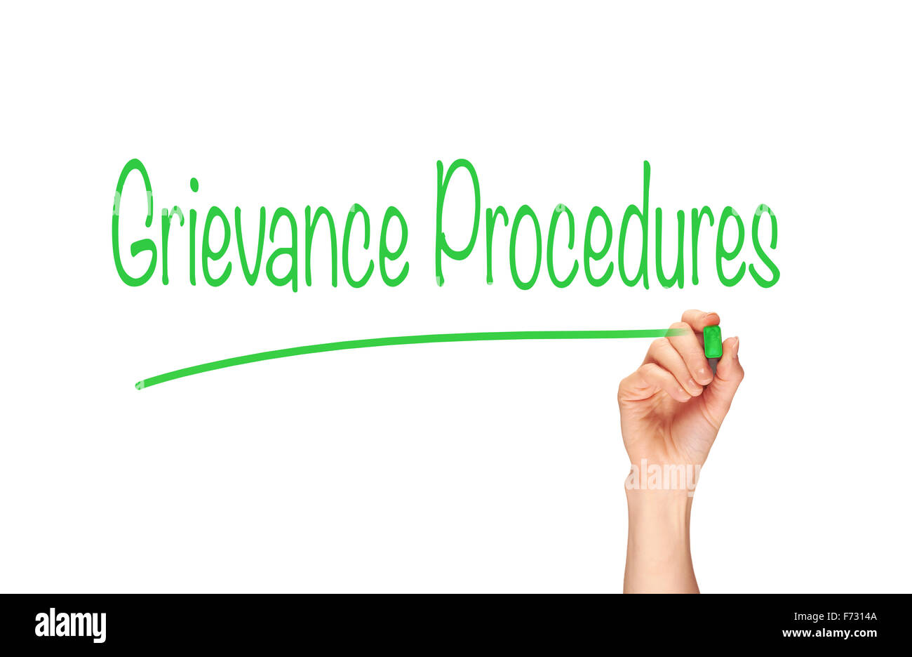 Grievance Procedures, Induction Training headlines concept. Stock Photo
