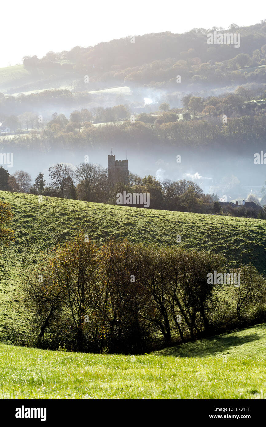 dunsford church in morning mist,teign valley,Dunsford,dartmoor national