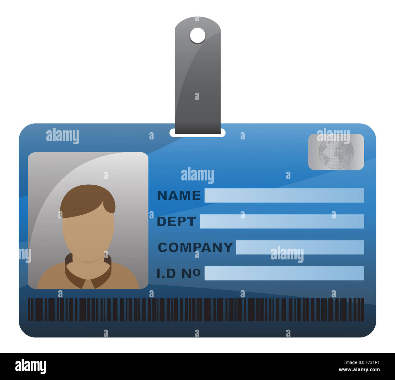 An ID card design with detail and a boy figure isolated on a white