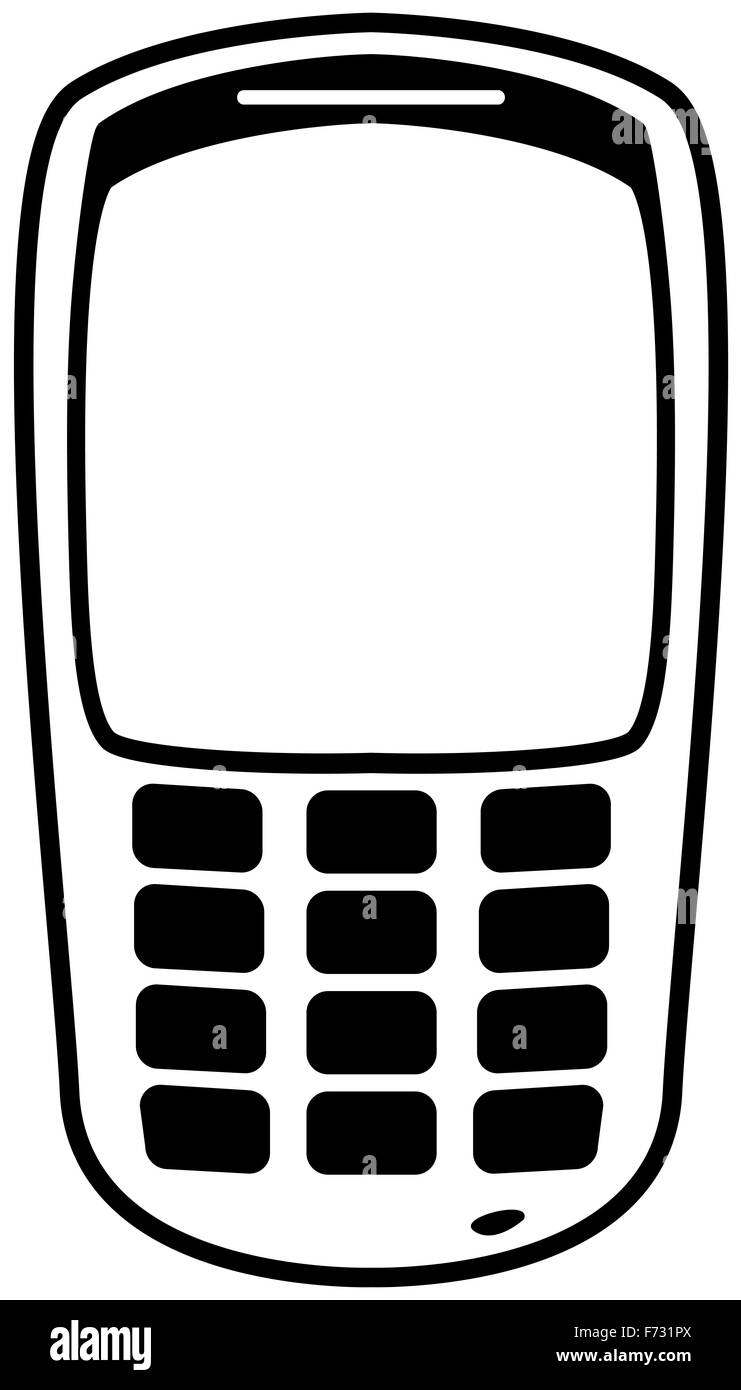 A mobile phone silhouette outline isolated on a white background Stock Photo