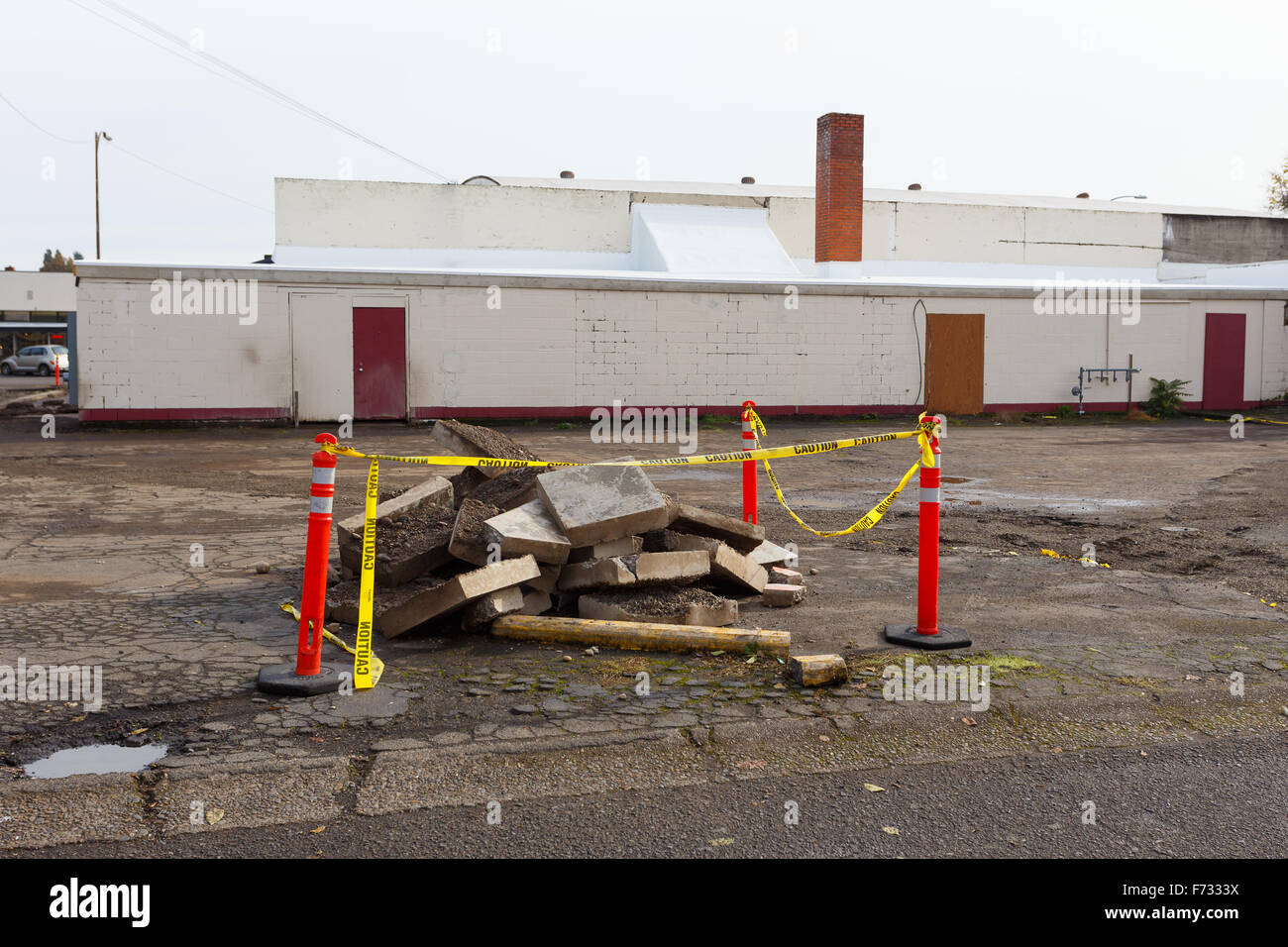 SPRINGFIELD, OR - NOVEMBER 12, 2015: Concrete rubble is piled together at a building demolition and construction site. Stock Photo