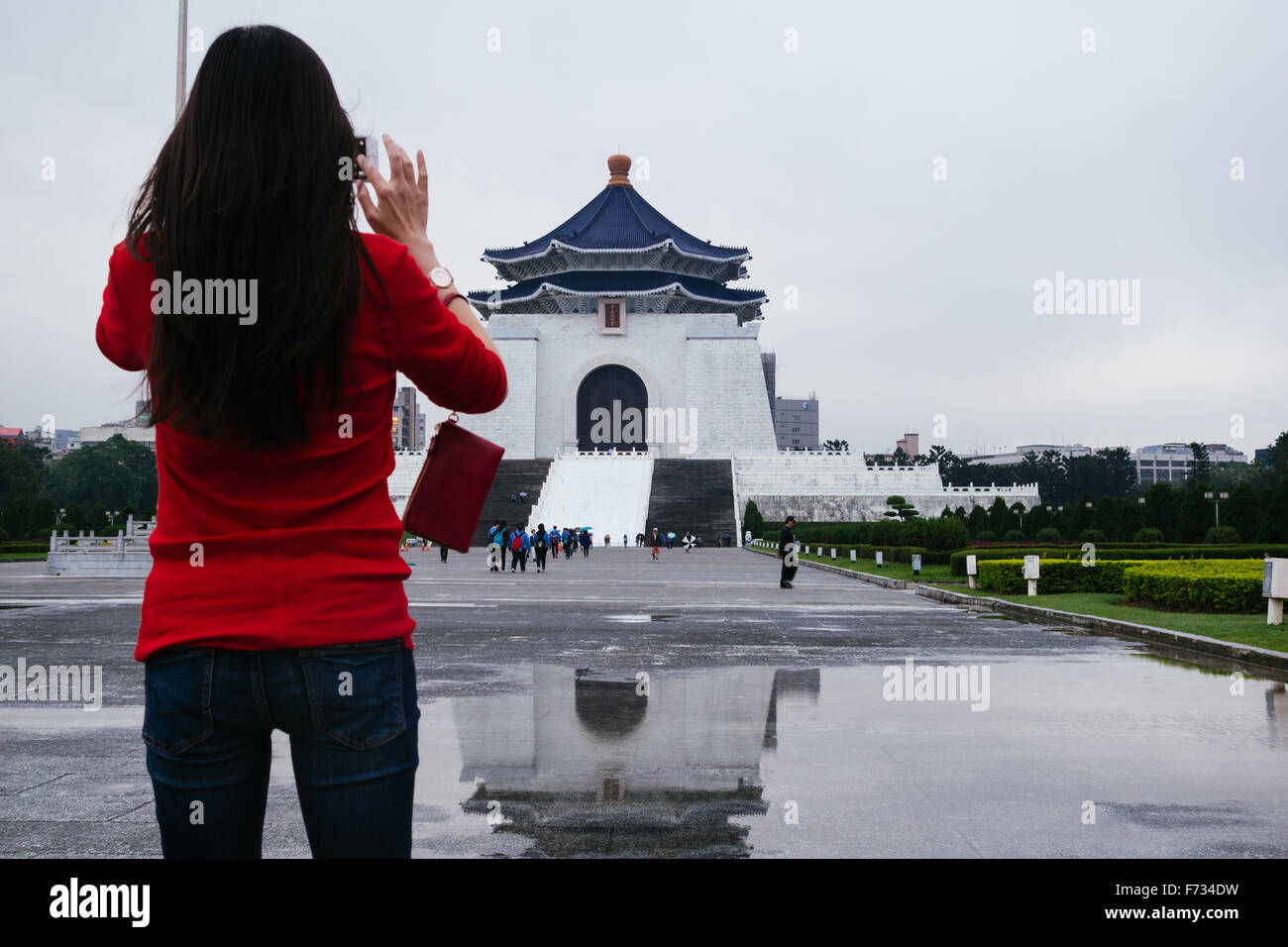 female tourist taking photo taipei landmark Stock Photo