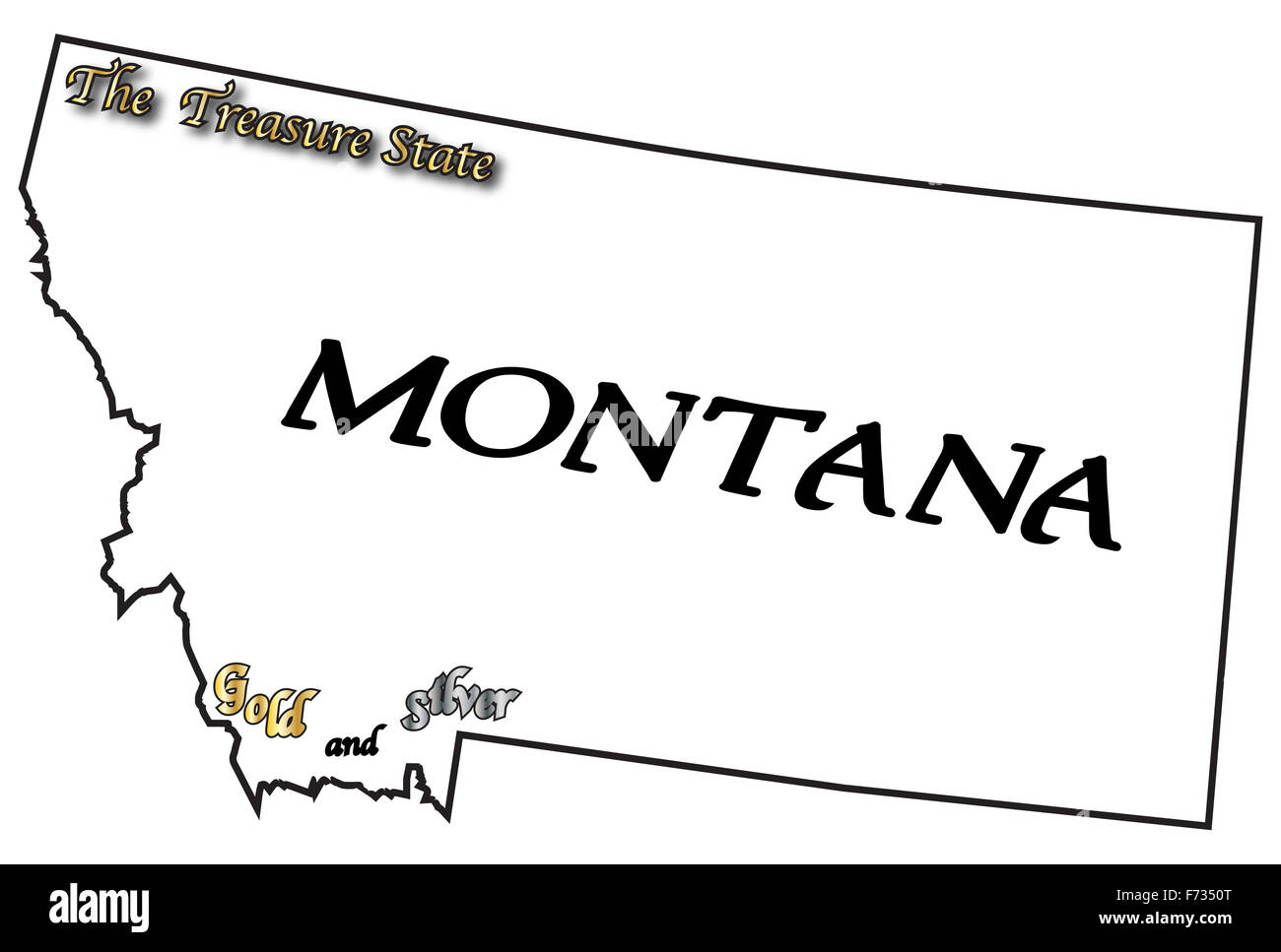 A Montana state outline with the slogan and motto isolated on a white