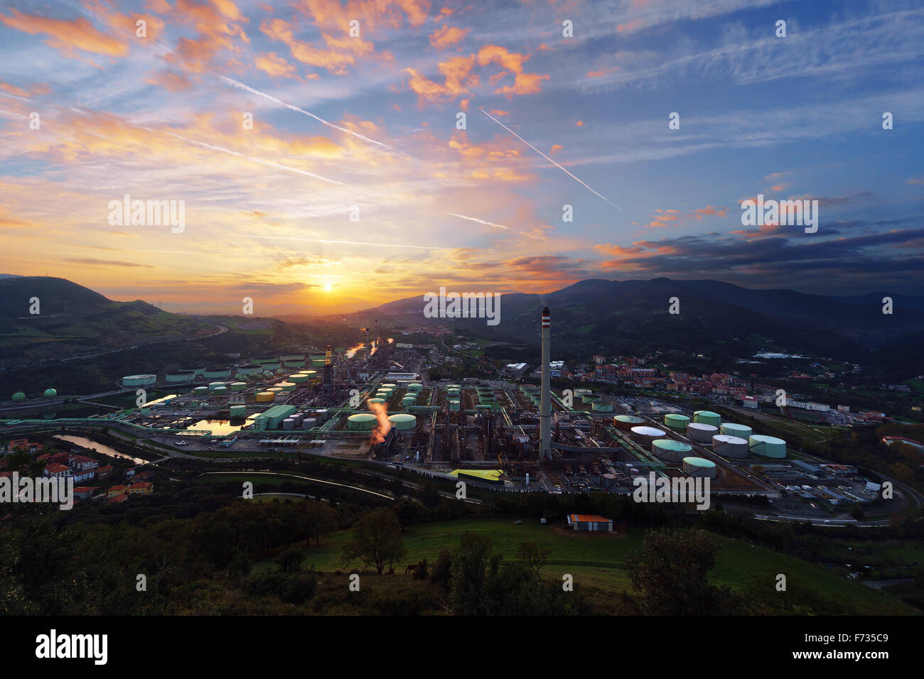 industrial refinery at the sunrise Stock Photo