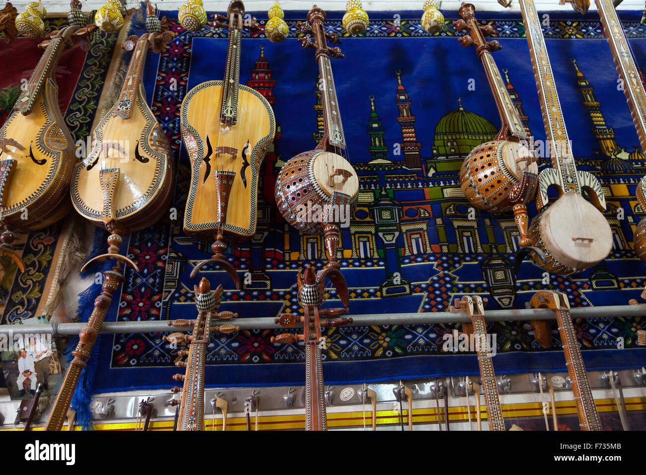 Uyghur musical instrument shop in Kashgar Old Town, Xinjiang Autonomous