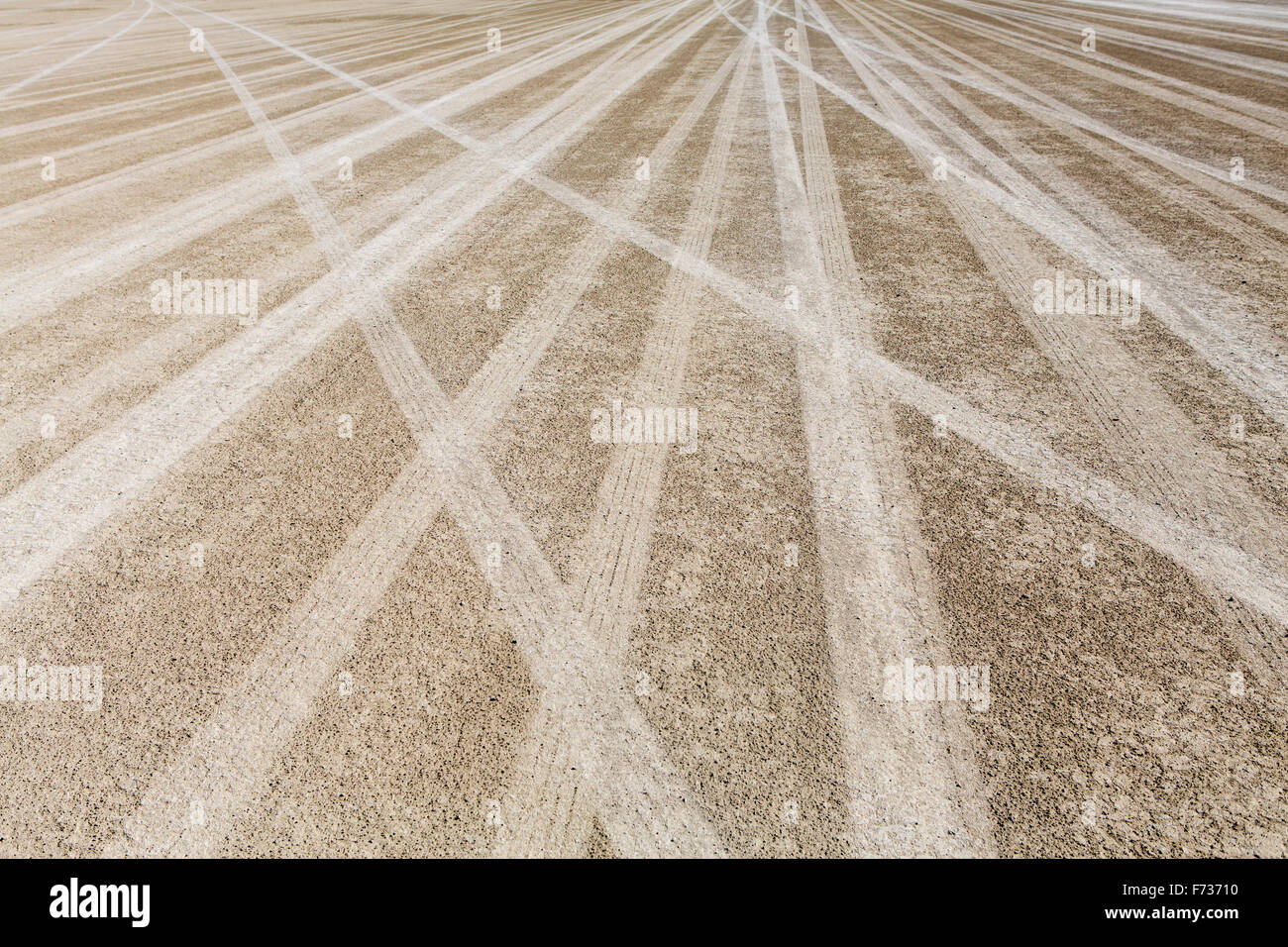 Tire tracks on the dry surface of the Black Rock Desert. Stock Photo