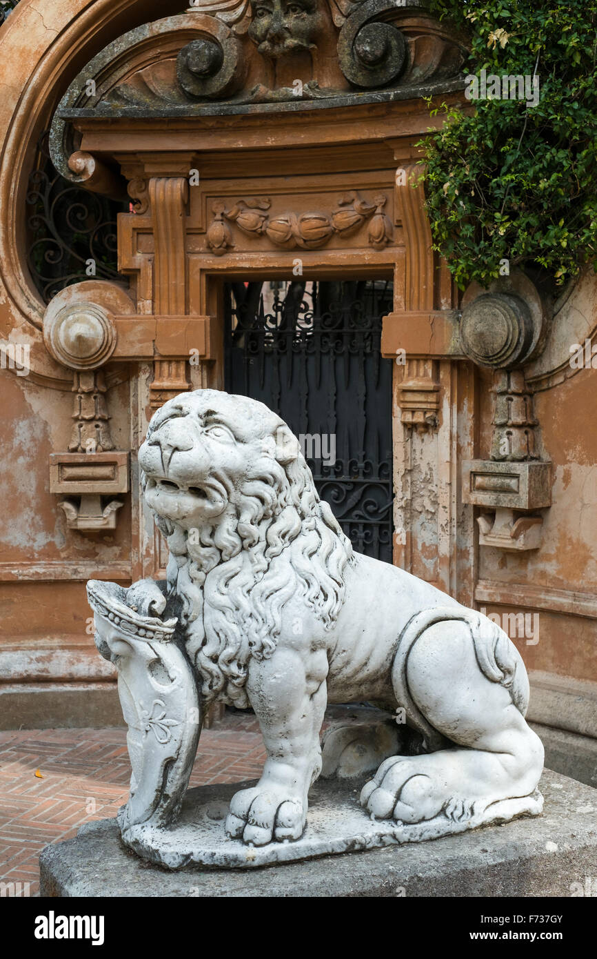 Stone lion outside the Grand Hotel Villa Balbi in Sestri Levante, Liguria, Italy Stock Photo