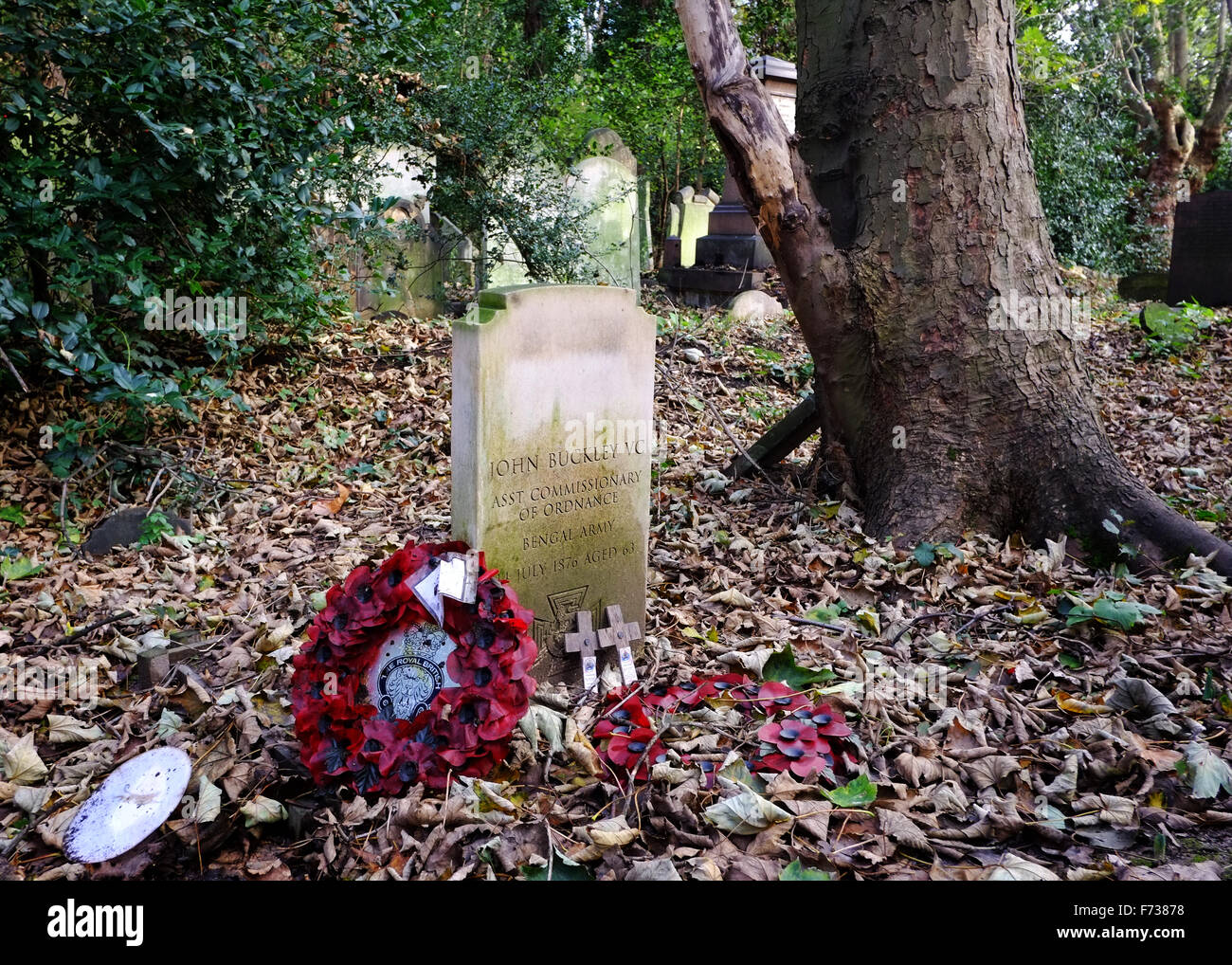 Grave of Victoria Cross recipient John Buckley, in Tower Hamlets Cemetery Park, London Stock Photo