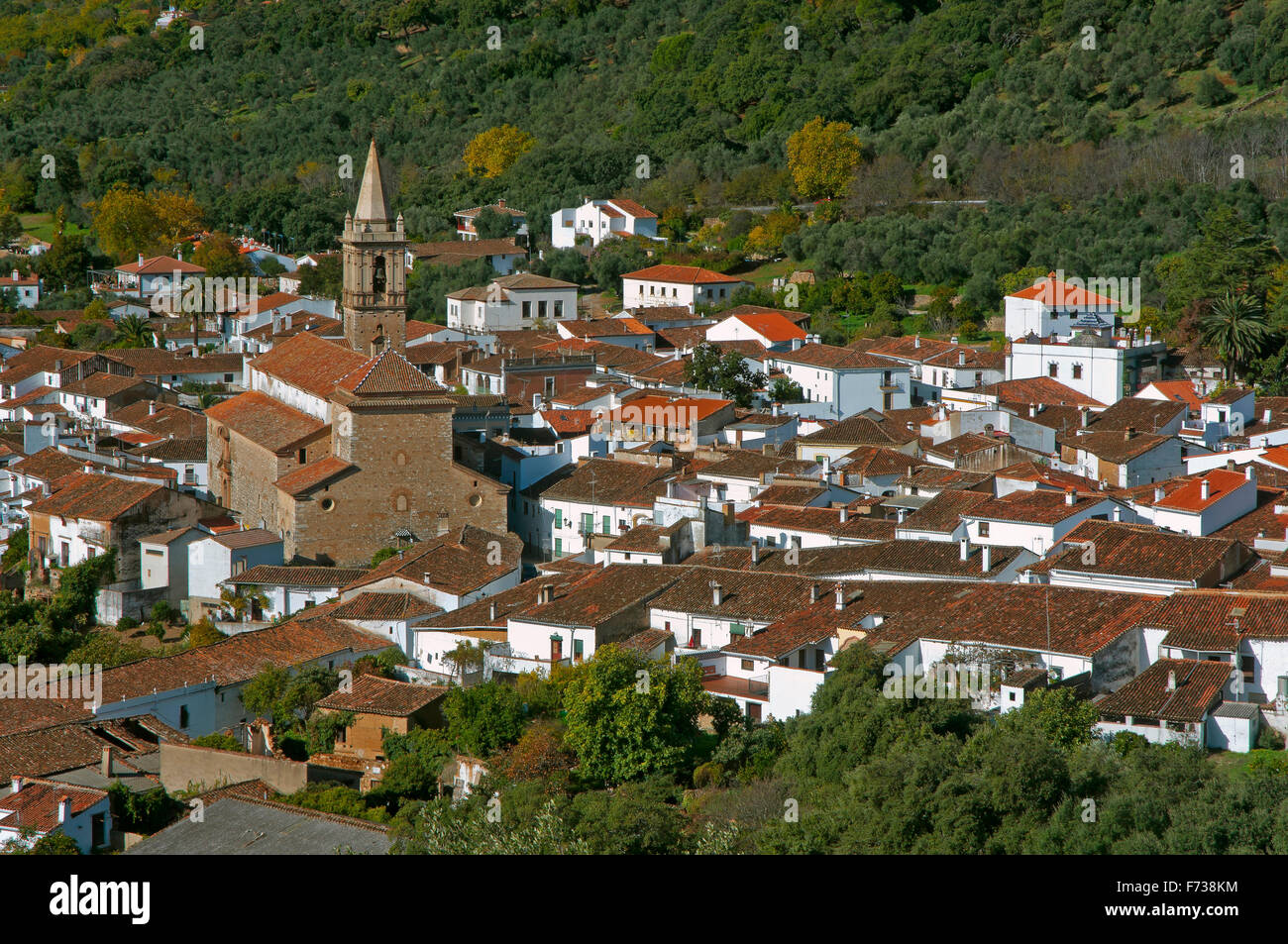 Panoramic view, Alajar, Huelva province, Region of Andalusia, Spain, Europe Stock Photo