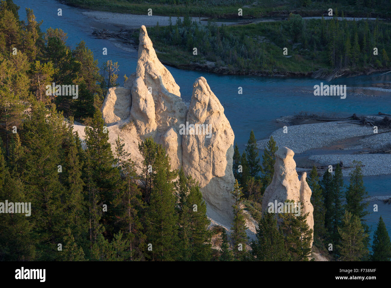 Earth pyramids / Hoodoos in the Bow Valley, Banff National Park, Alberta, Rocky Mountains, Canada Stock Photo