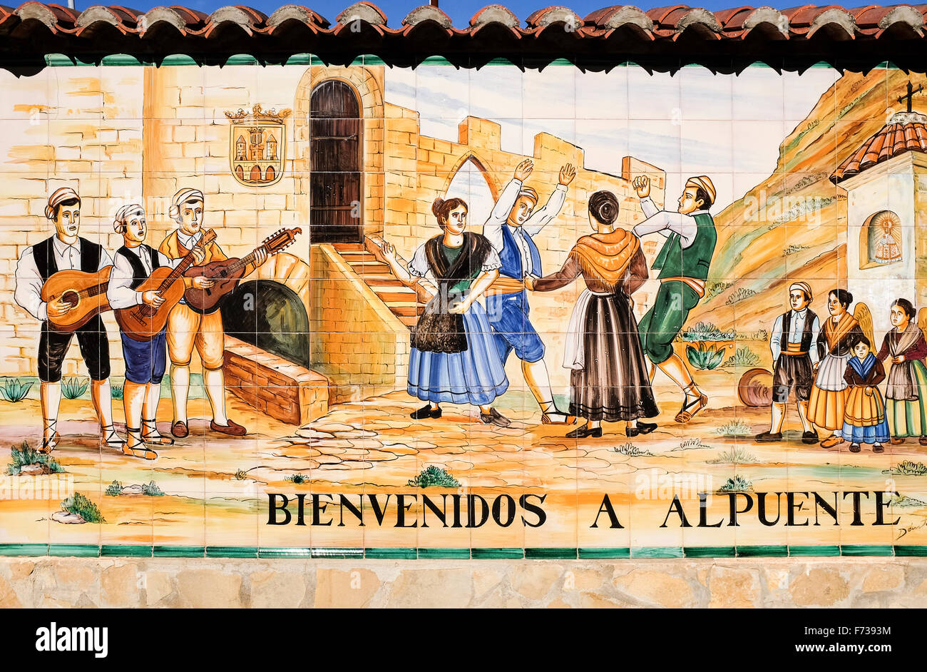 Welcome to Alpuente tiles, province of Valencia, Spain Stock Photo