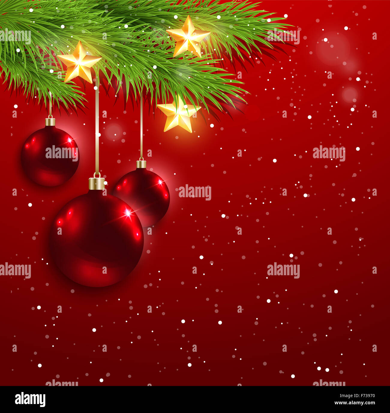Christmas background with red decorations and golden stars Stock Photo ...