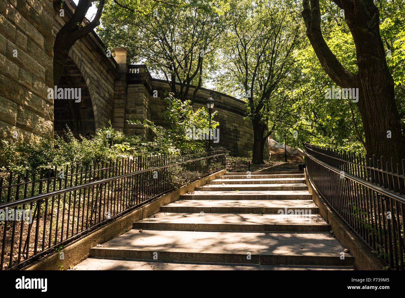 Tree covered stairs in Riverside Park, Manhattan, New York Stock Photo ...