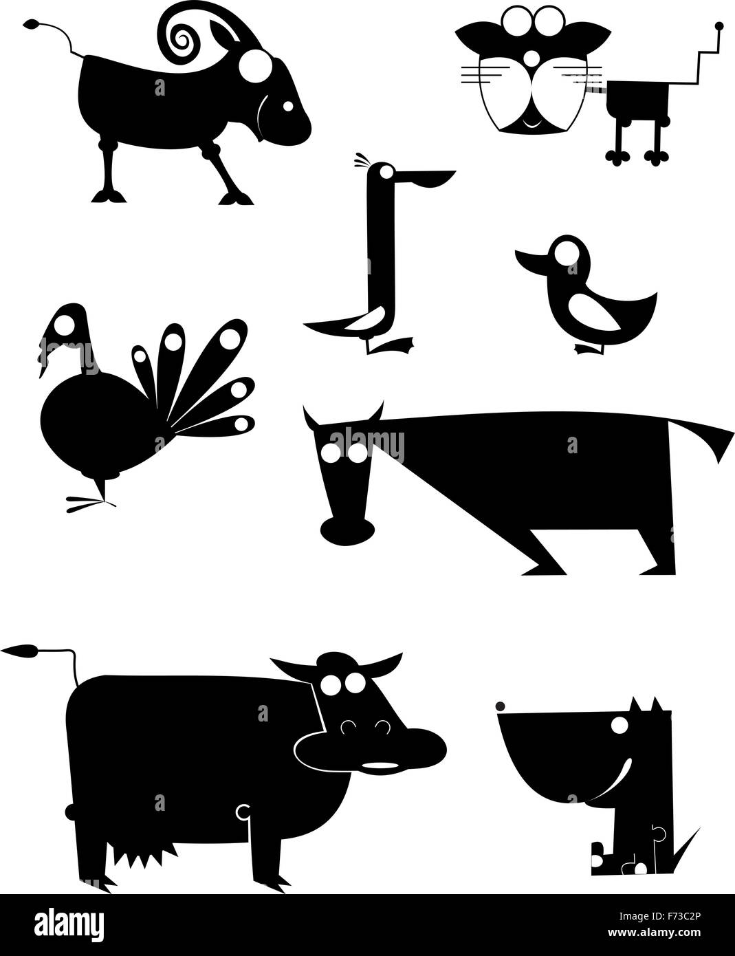 Vector comic farm animal silhouettes collection for design Stock Vector ...