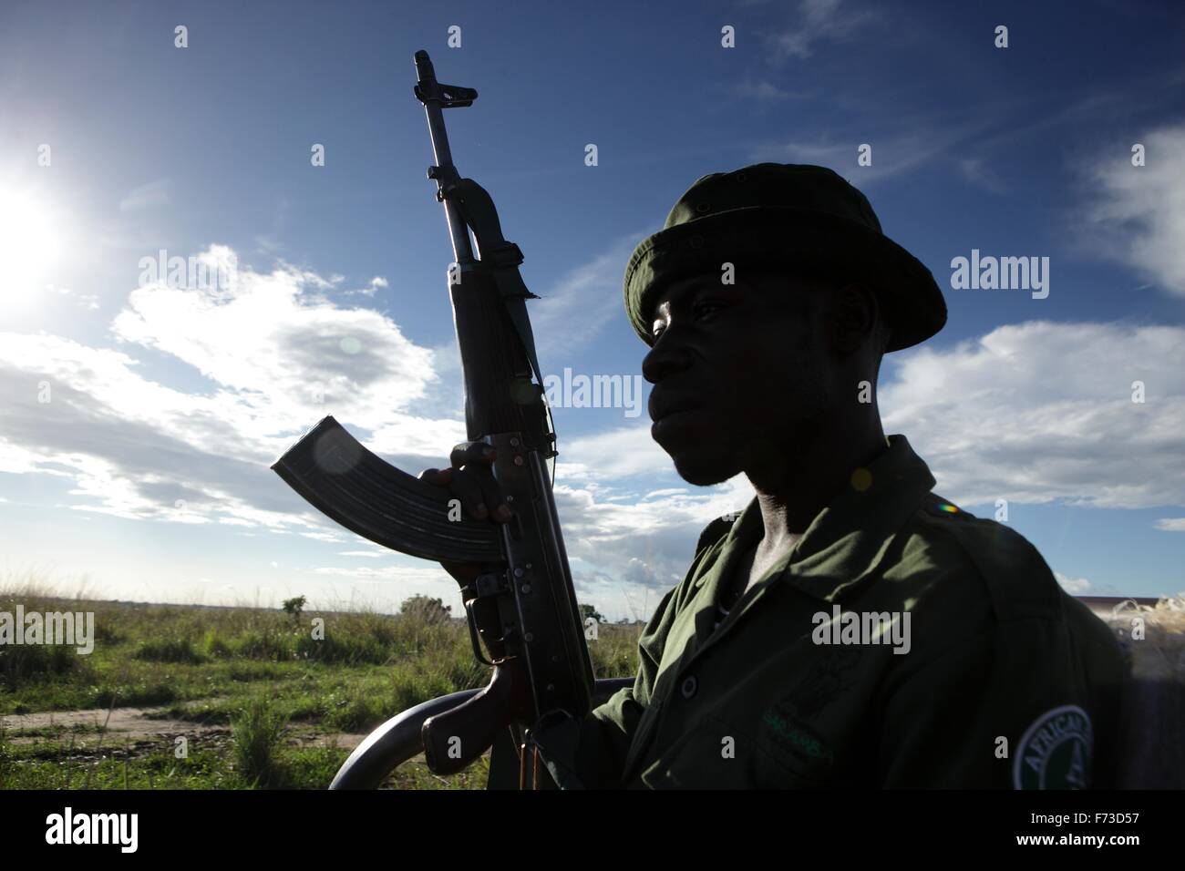 Congolese soldiers charged with protecting the Garamba National Park in the Democratic Republic of Congo Stock Photo