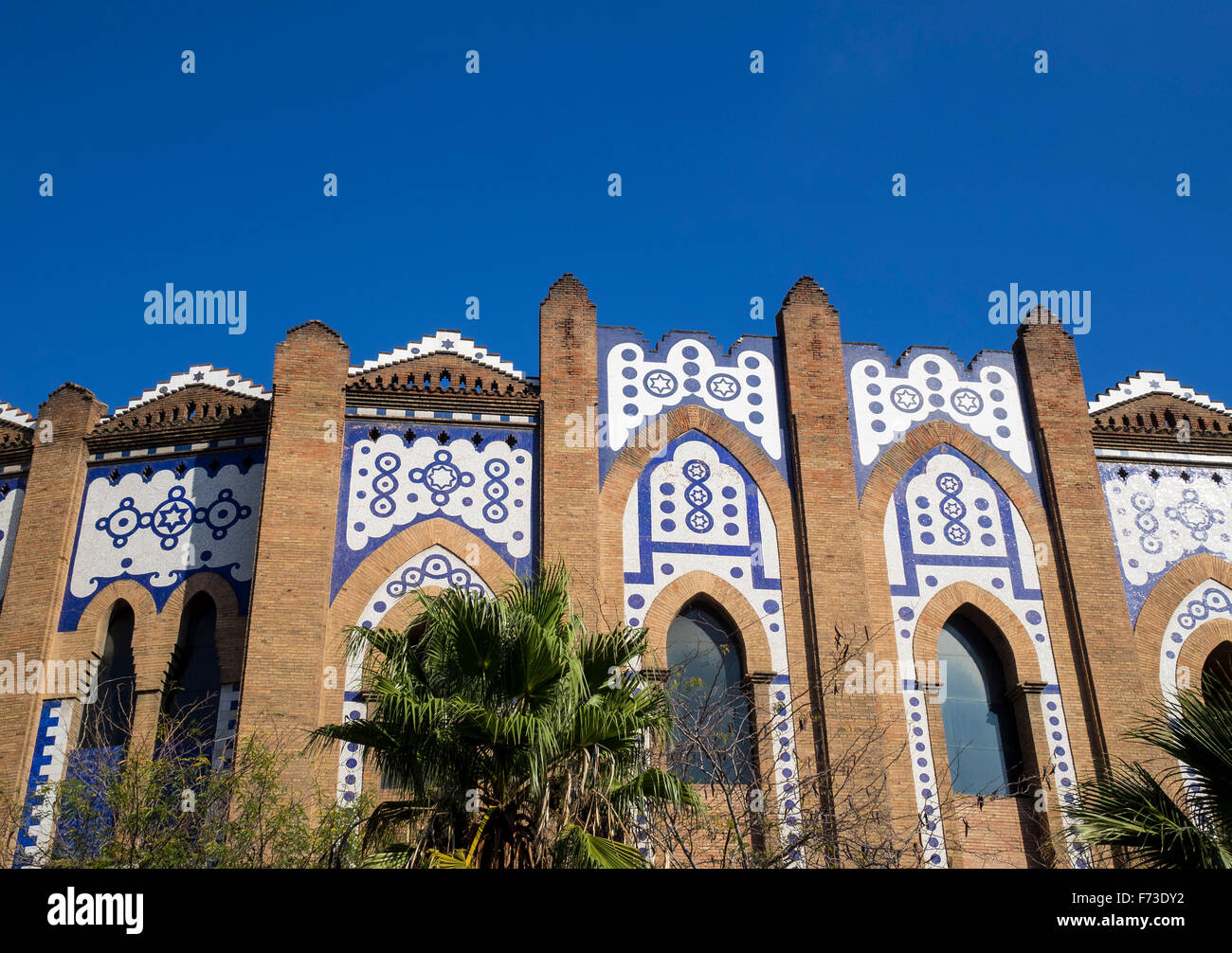 Exterior view of detail on the Plaza de Toros Monumental (Bullring) in Barcelona - Catalonia, Spain Stock Photo