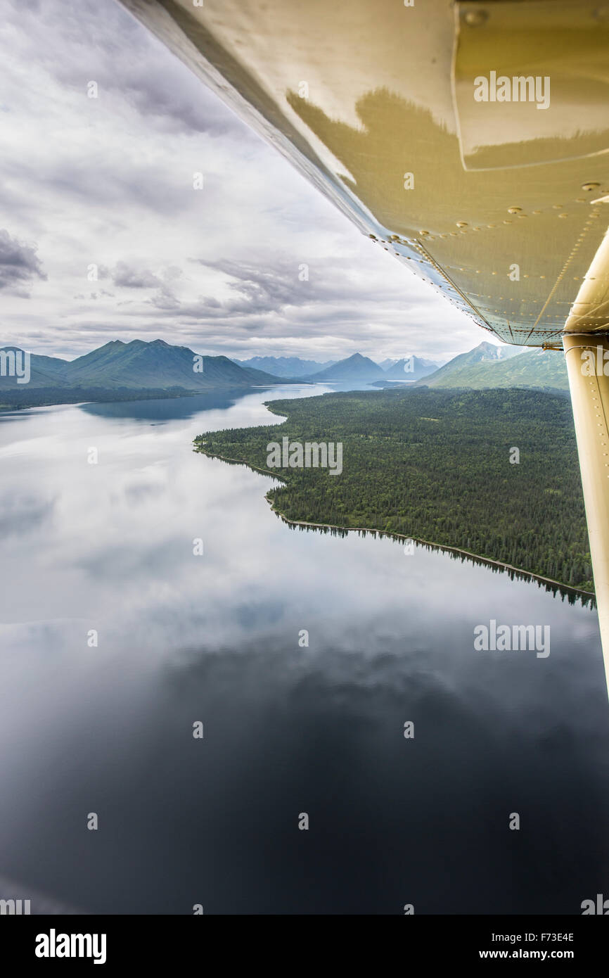 View of a lake and reflection from a float plane, Bristol Bay region