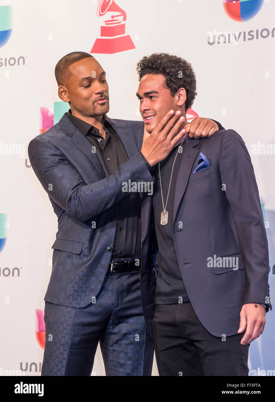 Actor Will Smith and Willard Christopher Smith III attend the 16th Annual Latin GRAMMY Awards in Las Vegas Stock Photo