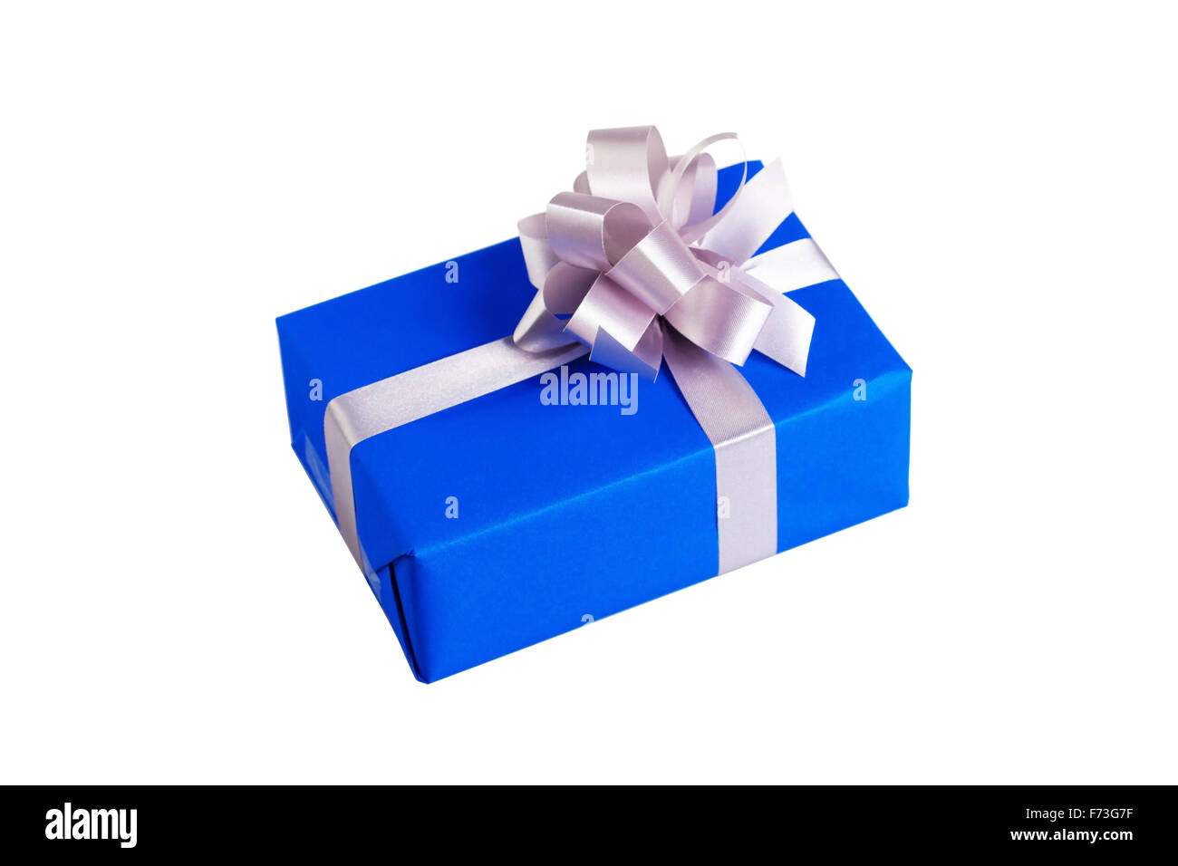 Silver Wrapped Present With Blue Ribbon Stock Photo - Download Image Now -  Blue, Gift Box, Silver Colored - iStock
