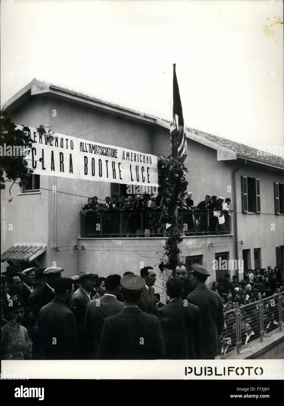 1968 - View of part of the new housing development, Banner on side of wall reads ( in translation) welcome to the American Ambassador, Clare Boothe Luce © Keystone Pictures USA/ZUMAPRESS.com/Alamy Live News Stock Photo