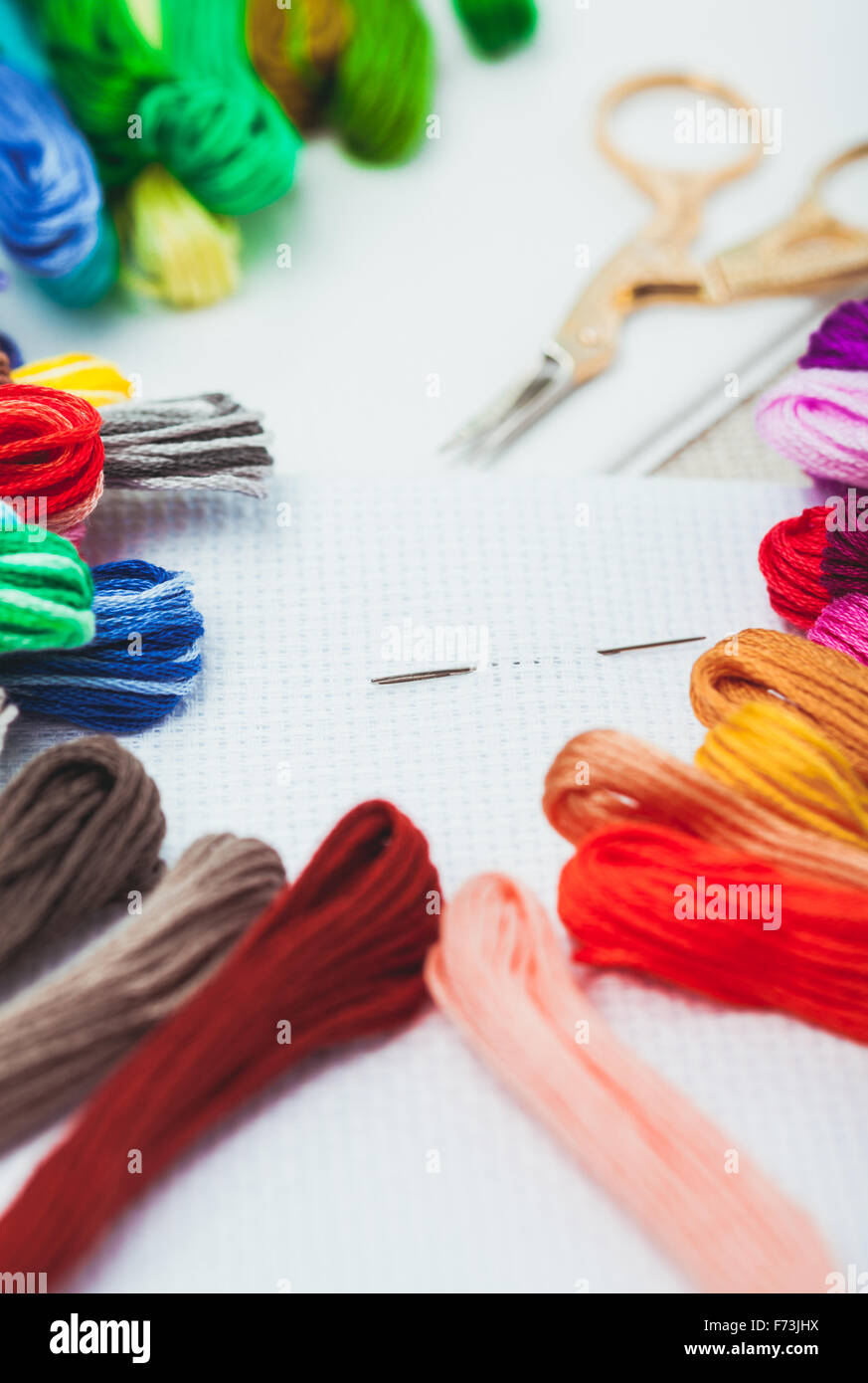 Embroidery floss and needle Stock Photo Alamy