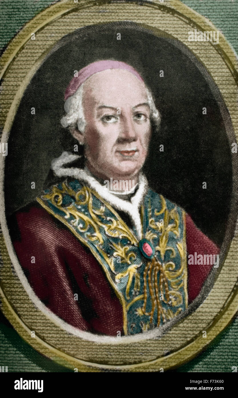 Pope Pius VI (1717-1799). Born Count Giovanni Angelo Braschi. He reigned between 1775-1799. Portrait. Engraving. Colored. Stock Photo