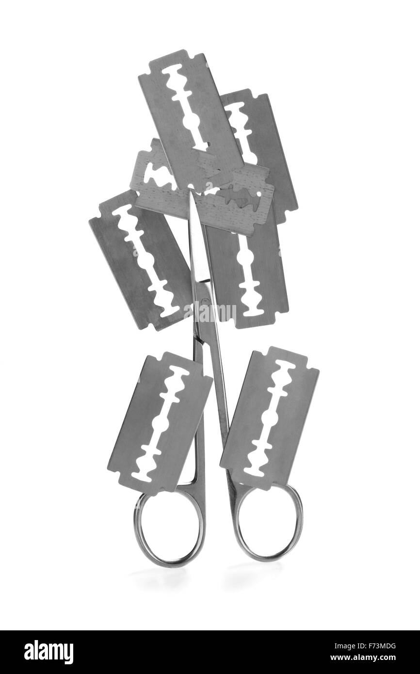 metal blades and steel scissor Stock Photo