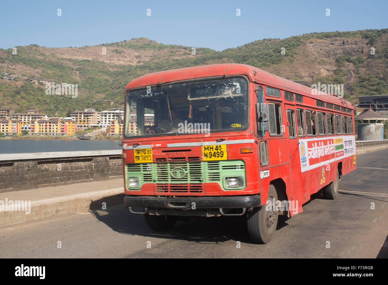 Bus on bridge, lavasa, pune, maharashtra, india, asia Stock Photo