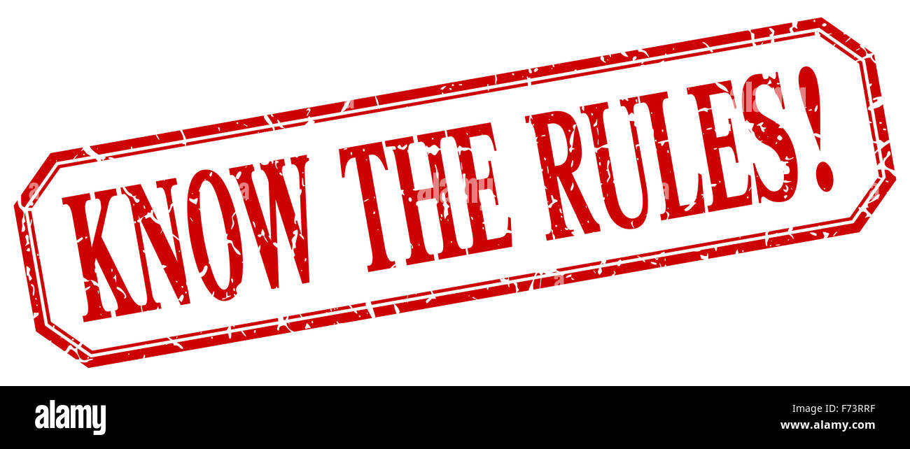 know the rules! square red grunge vintage isolated label Stock Photo ...