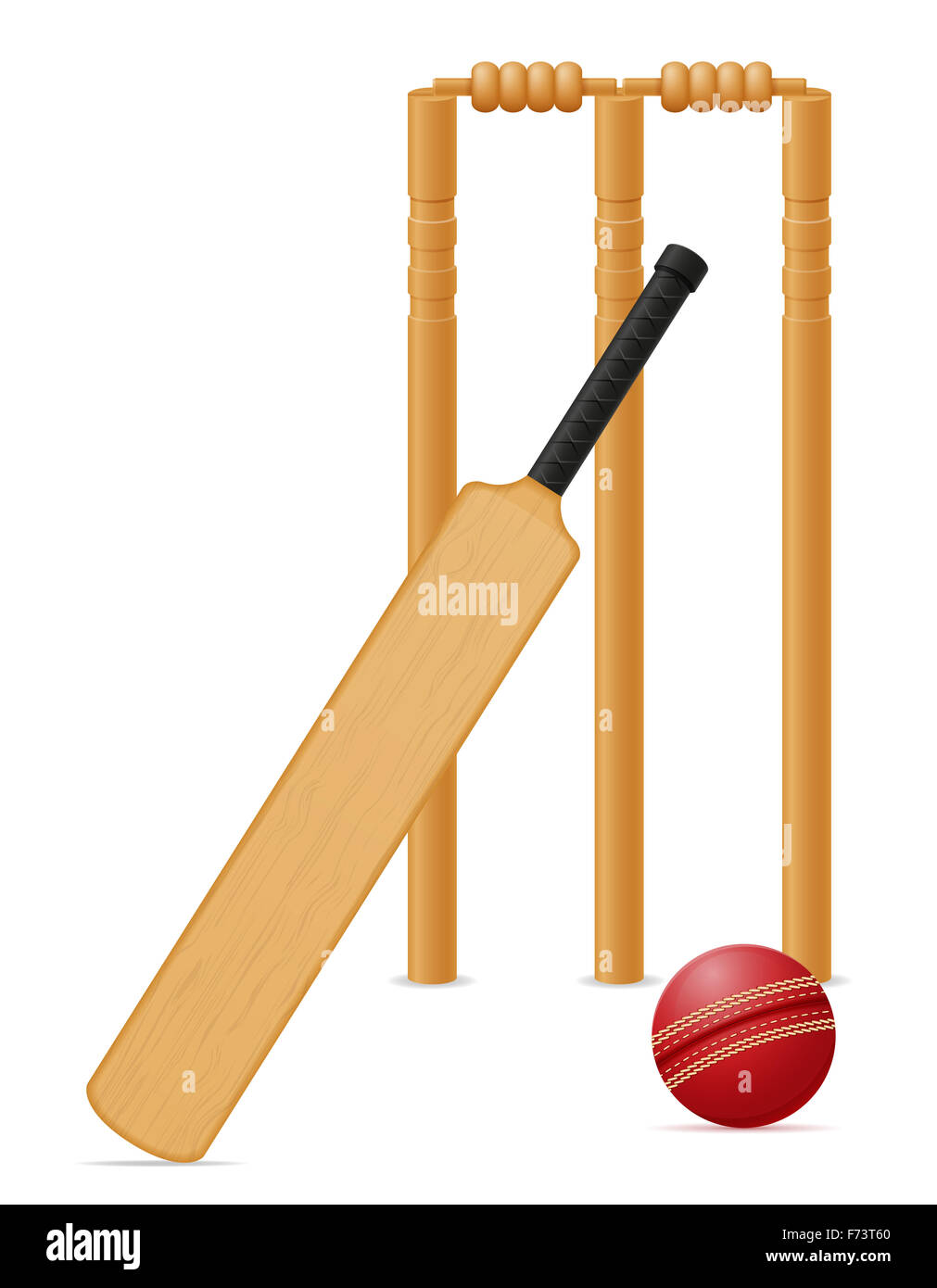cricket equipment bat ball and wicket illustration isolated on white  background Stock Photo - Alamy