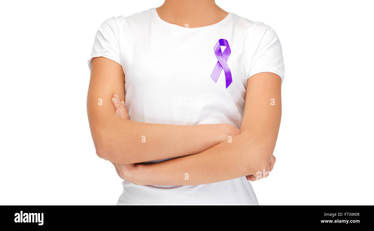 close up of woman with purple awareness ribbon Stock Photo - Alamy