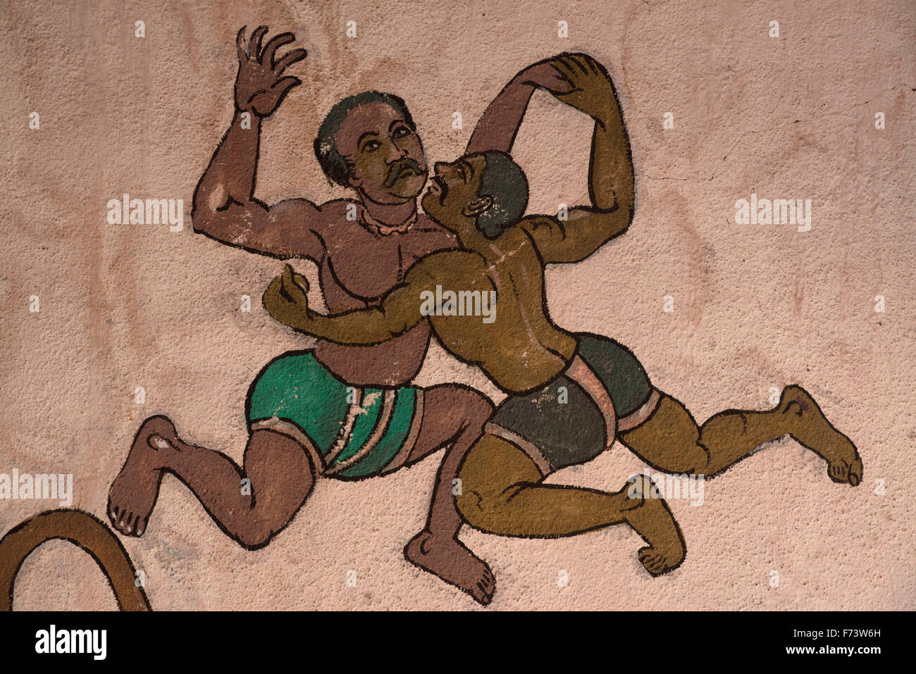 Wrestlers wall painting, pune, maharashtra, india, asia Stock Photo