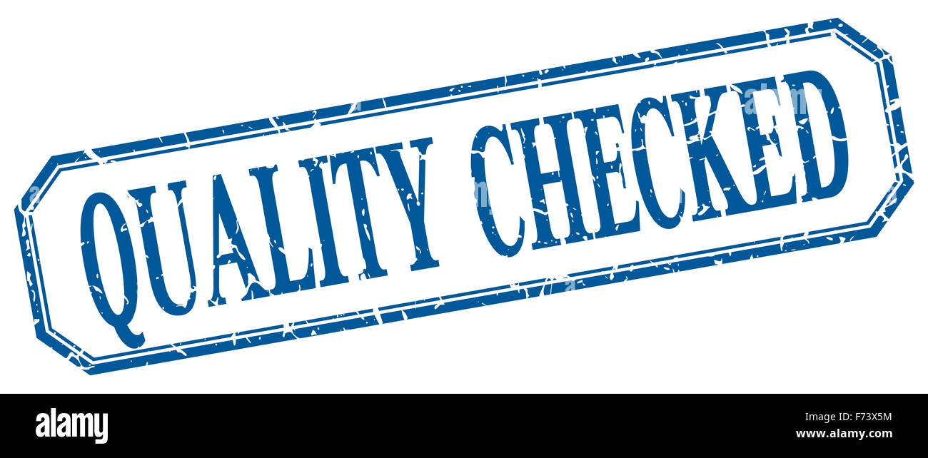 quality checked square blue grunge vintage isolated label Stock Photo ...