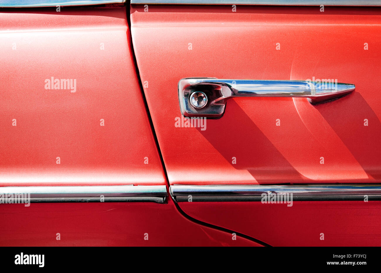Detail of vintage red car door Stock Photo Alamy