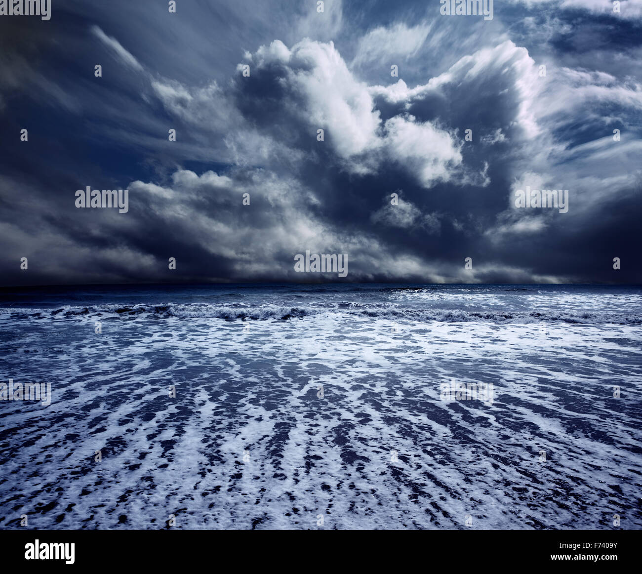 Background ocean storm with waves and clouds Stock Photo