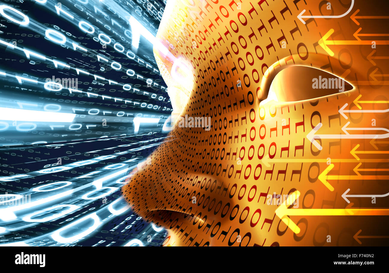Technology concept with face and binary code Stock Photo - Alamy