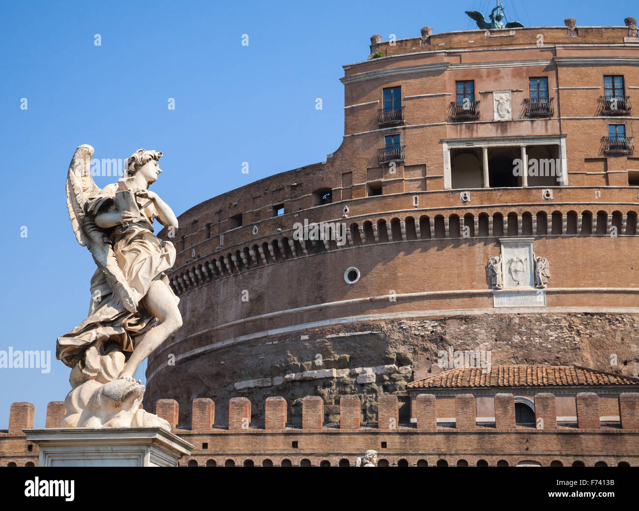 White ancient statue on Saint Angelo Bridge in Rome Stock Photo