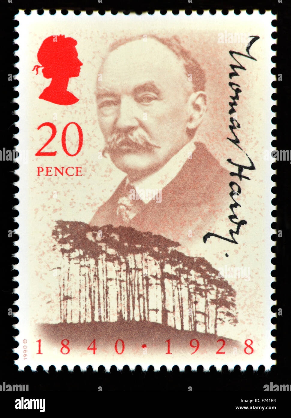Postage stamp. Great Britain. Queen Elizabeth II. 1990. 150th.Birth Anniversary of  Thomas Hardy (author). Stock Photo
