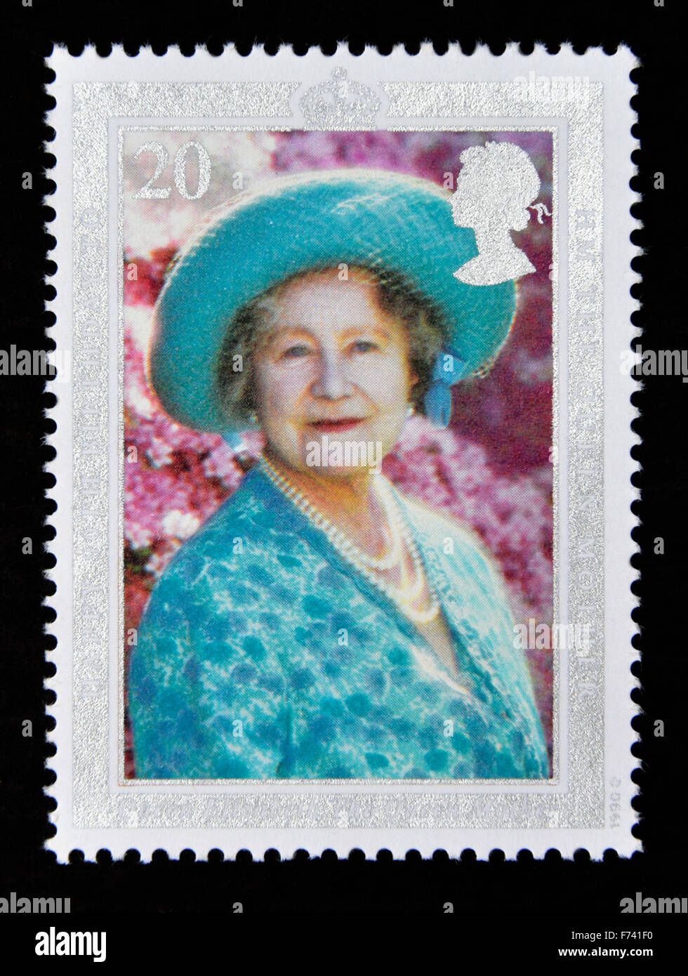 Postage stamp. Great Britain. Queen Elizabeth II. 1990. 90th.Birthday of Queen Elizabeth the Queen Mother. 20p. Stock Photo