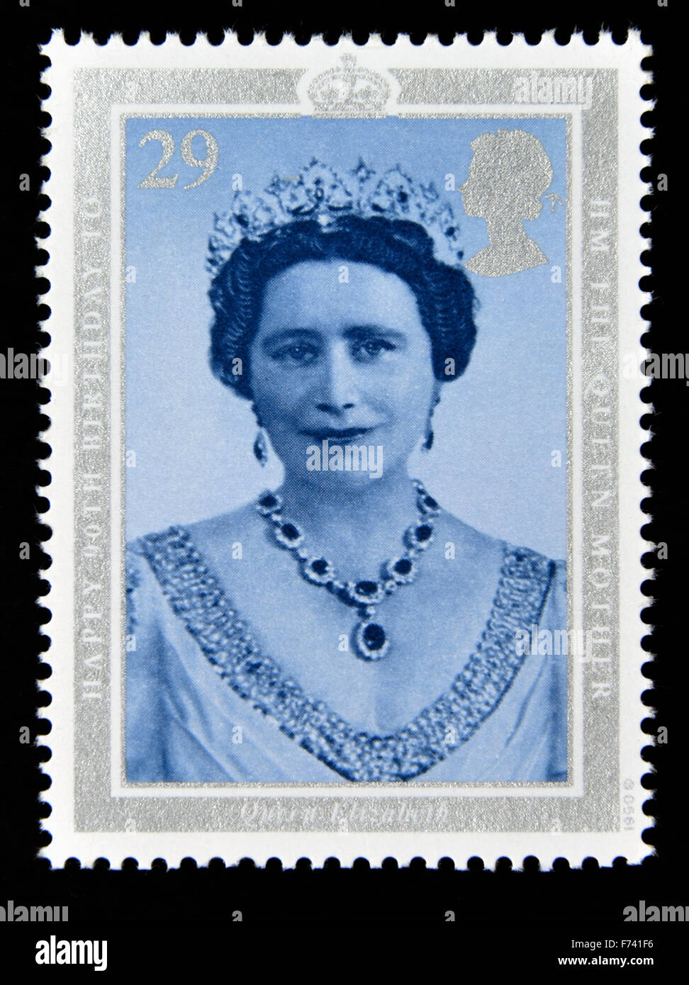 Postage stamp. Great Britain. Queen Elizabeth II. 1990. 90th.Birthday of Queen Elizabeth the Queen Mother. 29p. Stock Photo