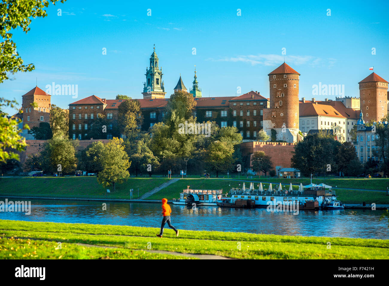 View on Wawel castle from the Vistula river in Krakow on the morning Stock Photo