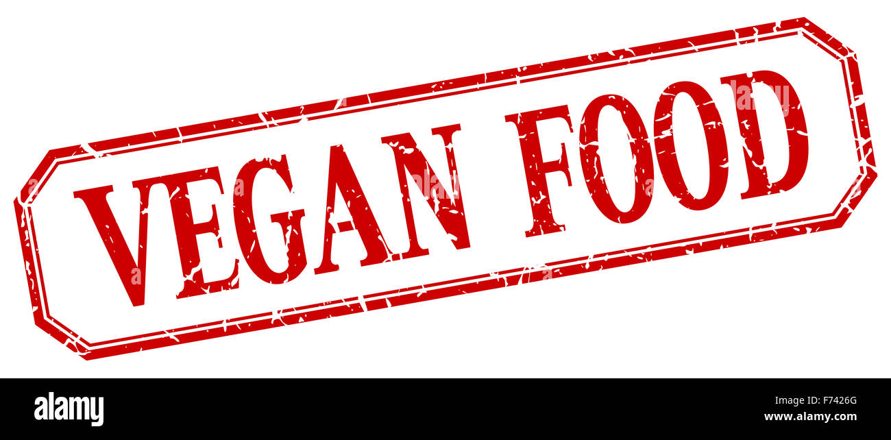 vegan food square red grunge vintage isolated label Stock Photo - Alamy