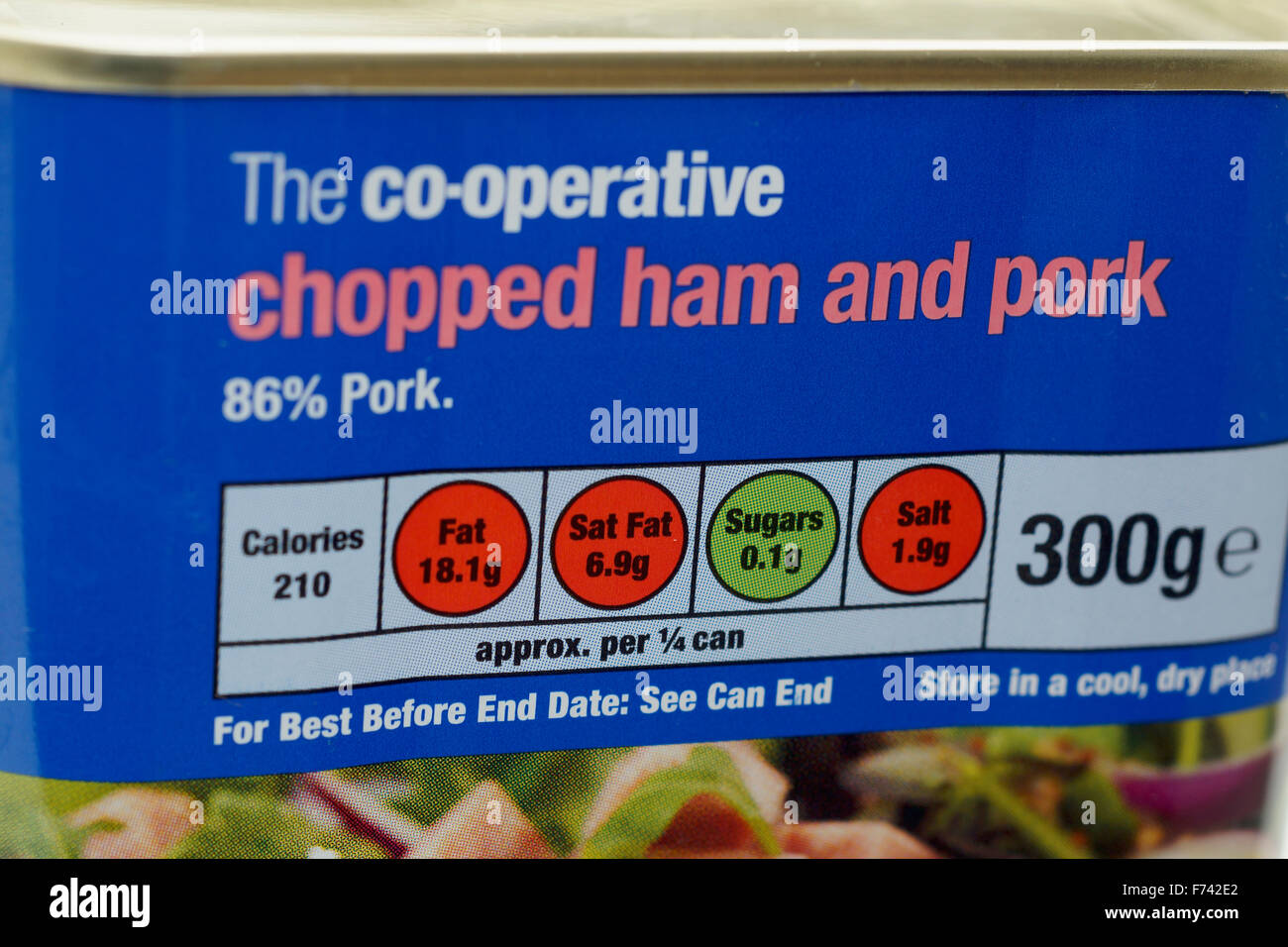 A tin of Co-operative chopped ham & pork showing traffic lights symbols Stock Photo