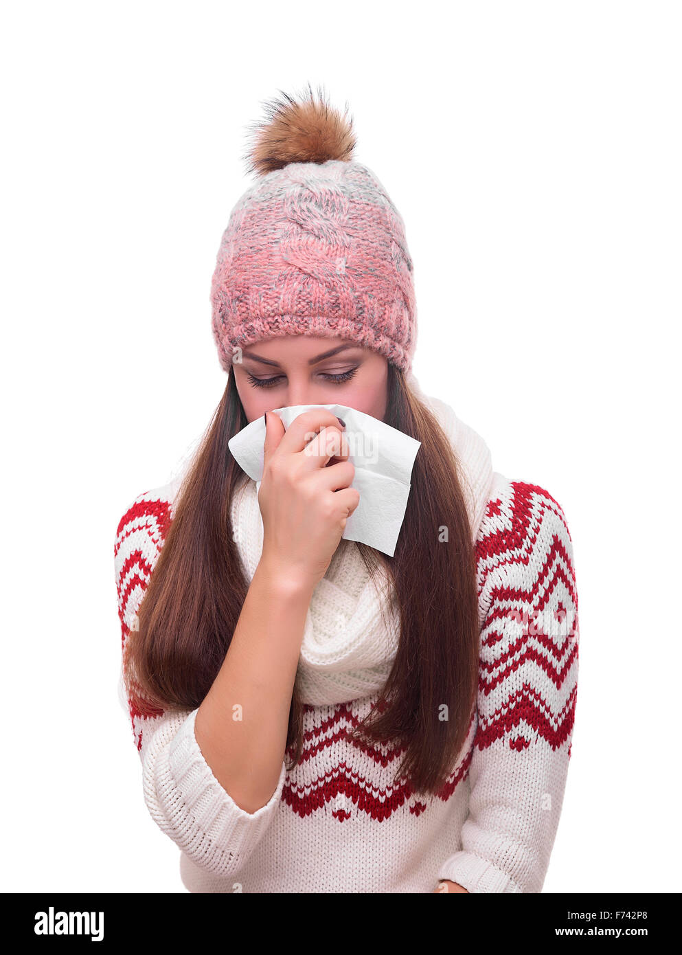 Runny nose of the girl. Stock Photo