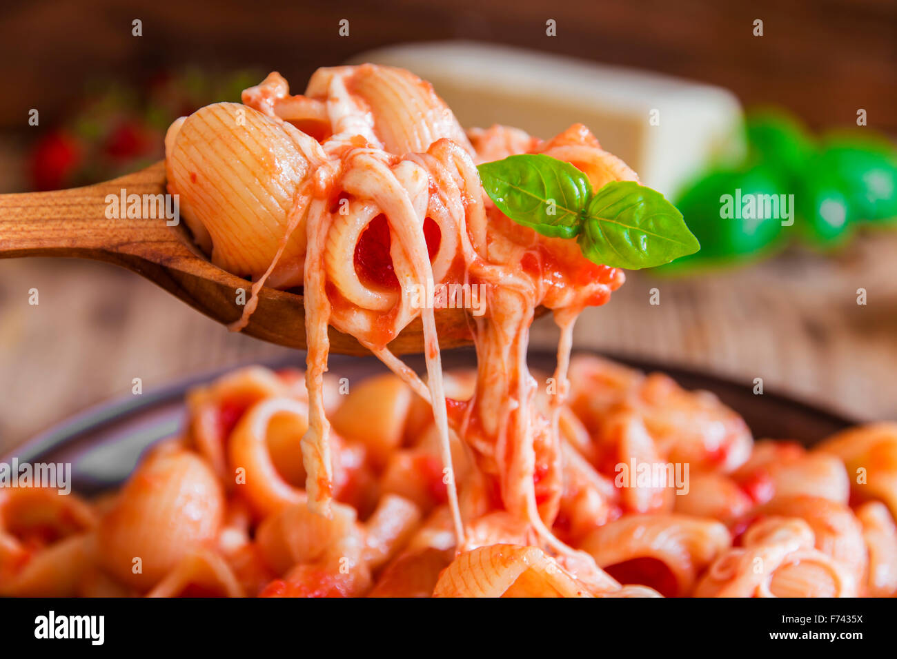 pasta with tomato sauce and cheese Stock Photo